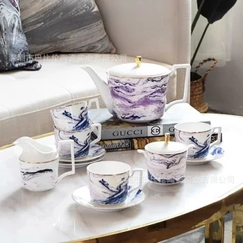 

Bone Porcelain Coffee Pot Suit Originality Teapot Violet Dali Cup Saucer Afternoon Tea
