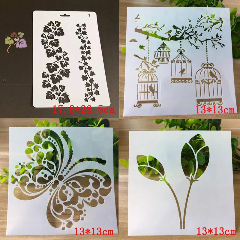 

4pcs Stencils Flower Butterfly Plastic Template DIY Scrapbooking Album Drawing Painting Bullet Journal Stencils School Supplies