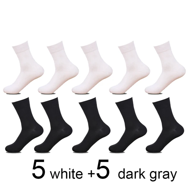 10 пар/лот, мужские бамбуковые носки, мужские брендовые Новые повседневные носки в деловом стиле, мужские носки из хлопка и бамбукового волокна, длинные зимние носки для подарков - Цвет: 5 white  5 dark gray
