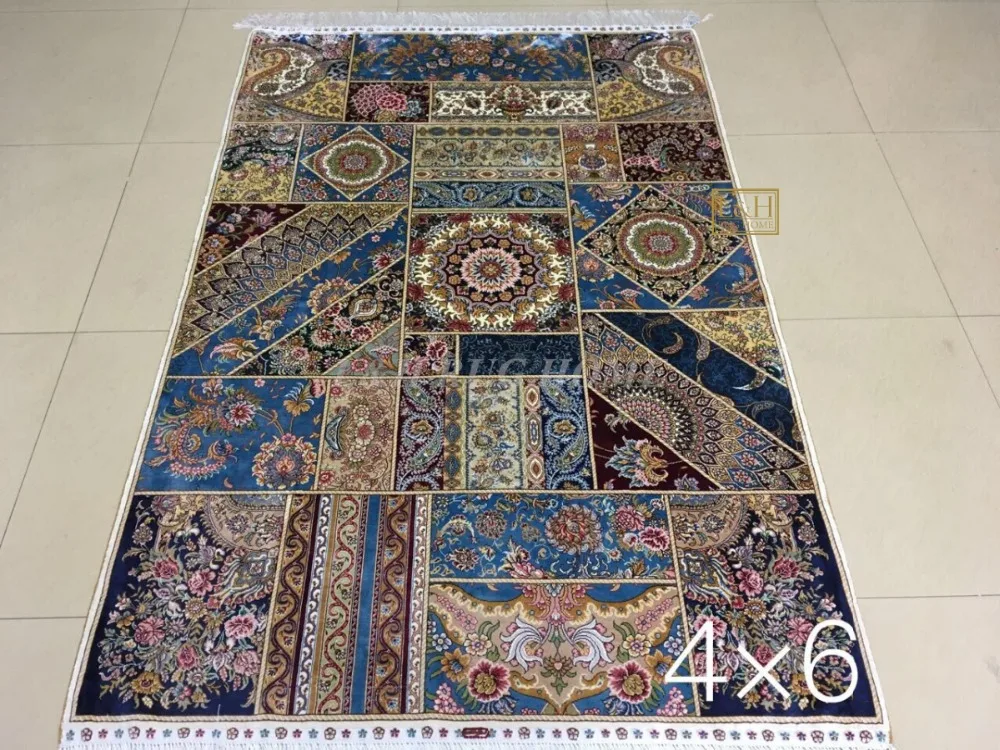 4'X6' 230 линия ручной работы Шелковый Восточный персидский ковер ручной вязки шелковый ковер для украшения дома