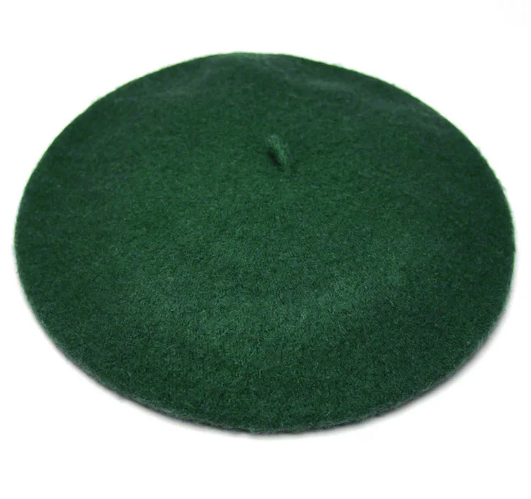Douchow женский светильник вес французская шляпа берет Юниоры девушки смешивание шерсти сплошной цвет черный красный черновато-зеленый без каблука шляпа - Цвет: Blackish Green