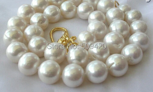 

Free Shipping >>stunning big 12mm round white freshwater cultured pearl necklace