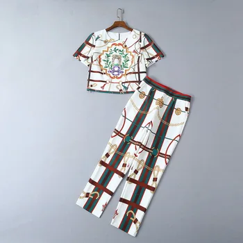 

New clothes for women in Europe and the United States for the summer 2019 Short sleeve T-shirt Nine minutes of pants Print suit