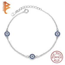 Европейский счастливый глаз браслет из голубых кристаллов для женщин 925 стерлингового серебра браслет женский звено цепи браслет ювелирные изделия