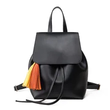 Brand Fringe Women Backpacks Preppy Style Woman Shoulder Bags for School Girls Backpack Black Ladies Bag Womens Leather Backpack