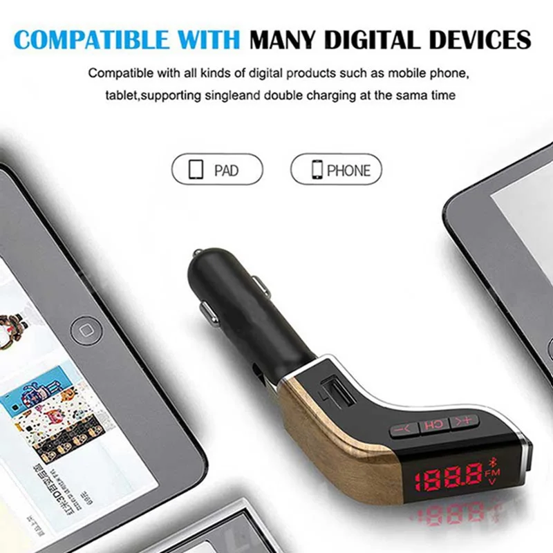 VicTsing Car Bluetooth Mp3 Player FM Transmitter Red Screen Mp3 Music Player USB Car Charger 5V 3.1A 1A Bluetooth Mp3 Player Kit (18)