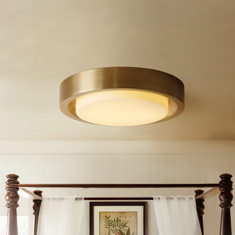 Современный круглый медный потолочный светильник в скандинавском стиле, роскошные золотые потолочные светильники для спальни, столовой, светодиодный потолочный светильник