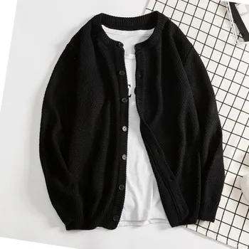

New Black Casual Cardigan Male O Neck Single Breasted Sweater Men Long Sleeved Knitted Sueter Hombre Coats Jaqueta Masculino 3XL