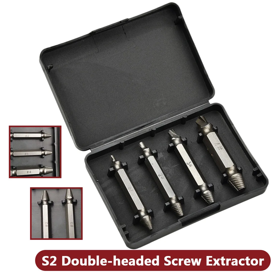 Remover Bolt Stud Tool 4PCS/Set Double Side Damaged Screw Extractor Drill Bits Out Remover Bolt Stud Tool 4PCS/Set Double Side Damaged Screw Extractor Drill Bits Out