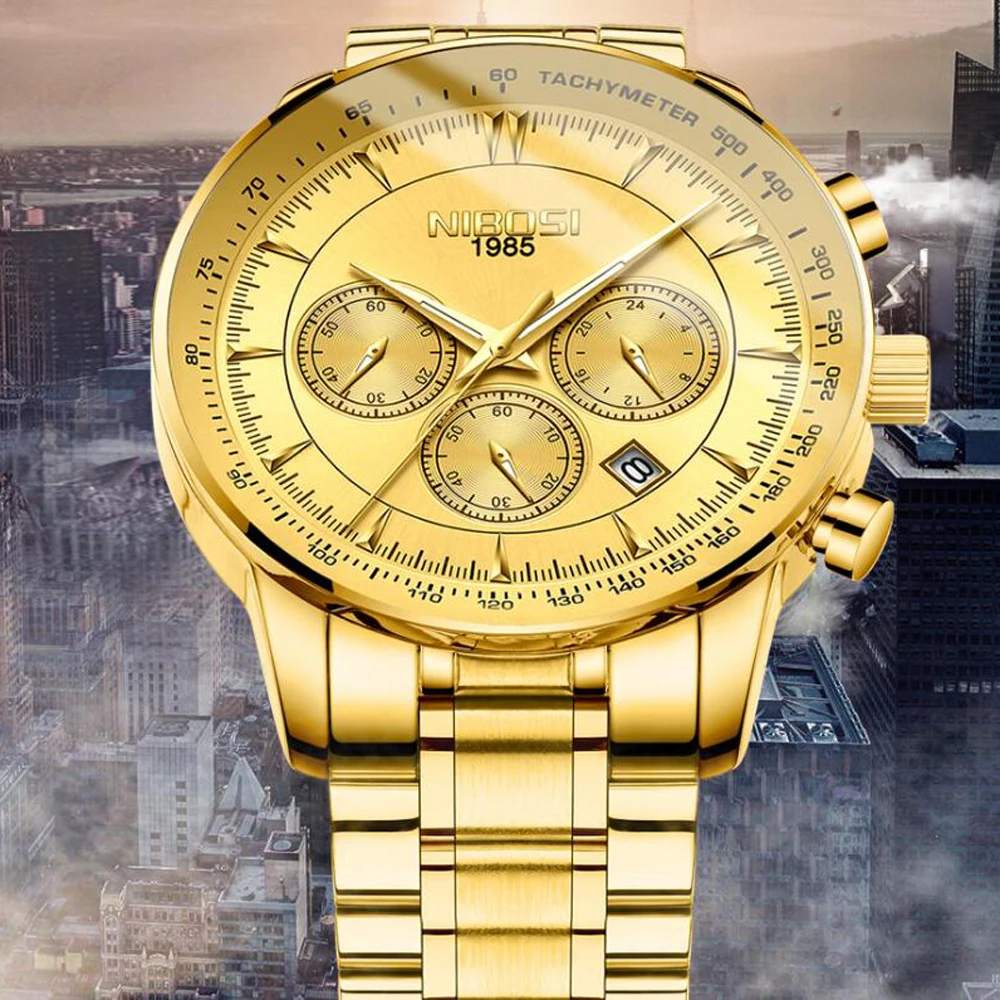 

NIBOSI Mens Watches Top Brand Luxury Casual Quartz Clock Male Sport Luminous Waterproof Watch Gold Watch Men Relogio Masculino