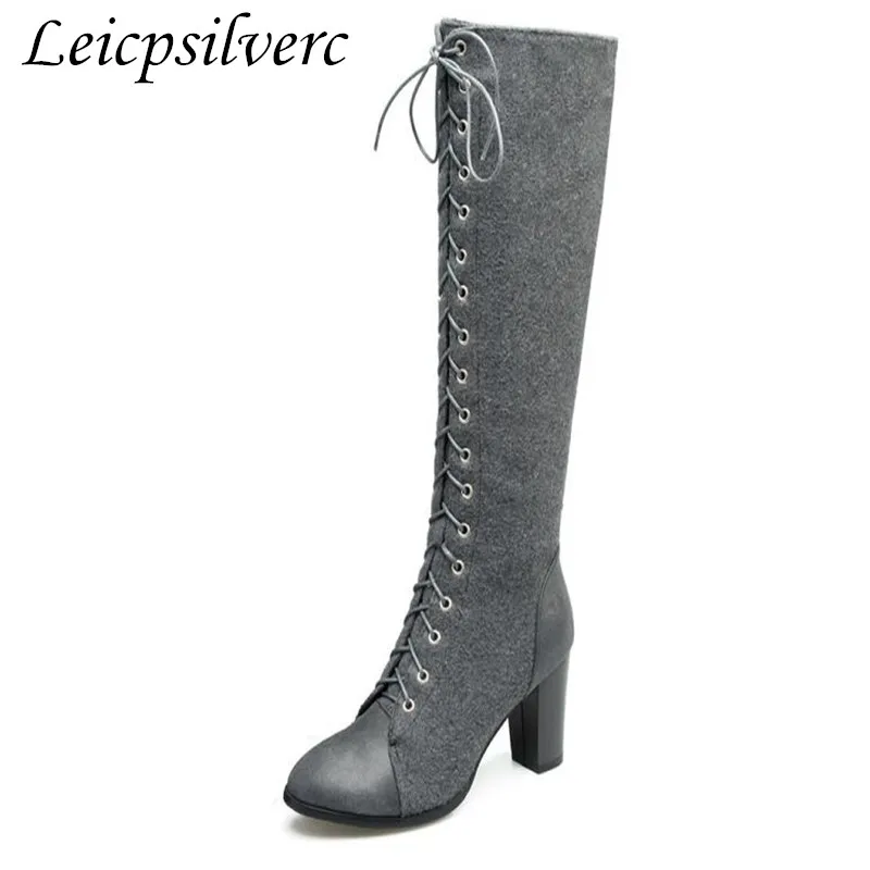 

New winter boots Martin boots high heels fashion ties pointy heads high tube high personality women boots plus size 35-48