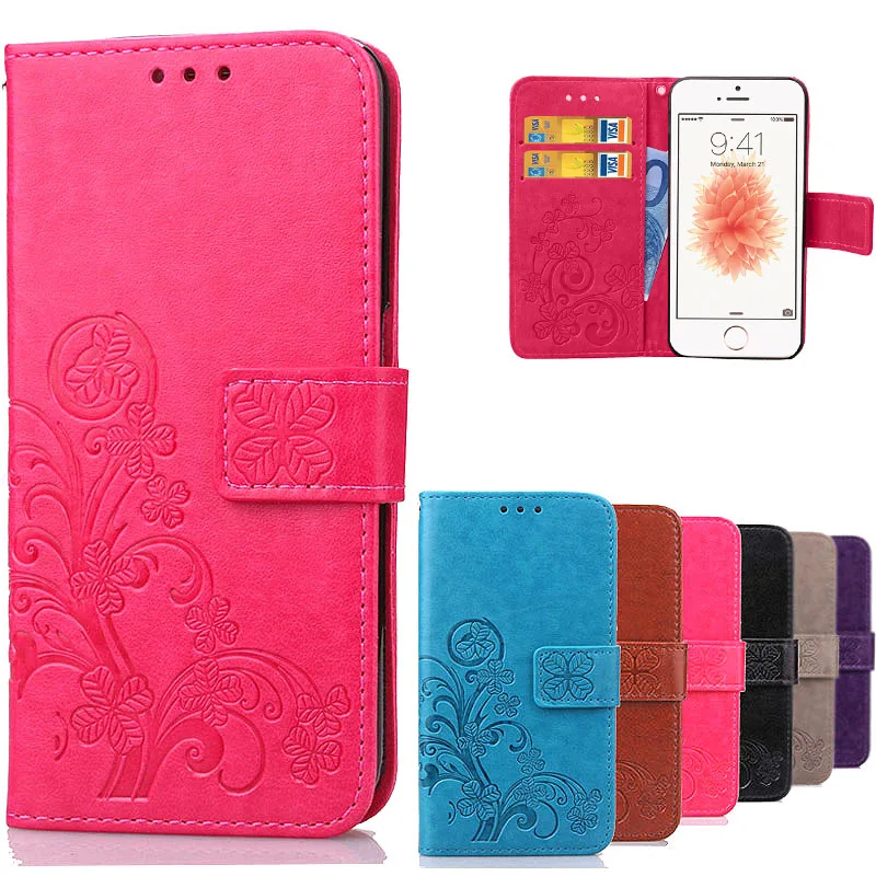 

For iPhone 5S Flower Printing Luxury PU Leather + Silicon Stand Wallet Flip Cover Phone Case for iPhone 5 5S SE with Card Slots
