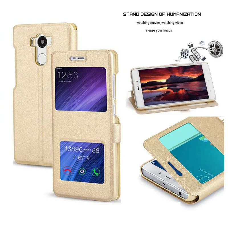 

Silk Grain Leather Phone Case For Xiaomi Redmi 4 Hongmi 4 Quick Answer View Window Flip Cover Capa For Xiaomi Redmi 4 5.0