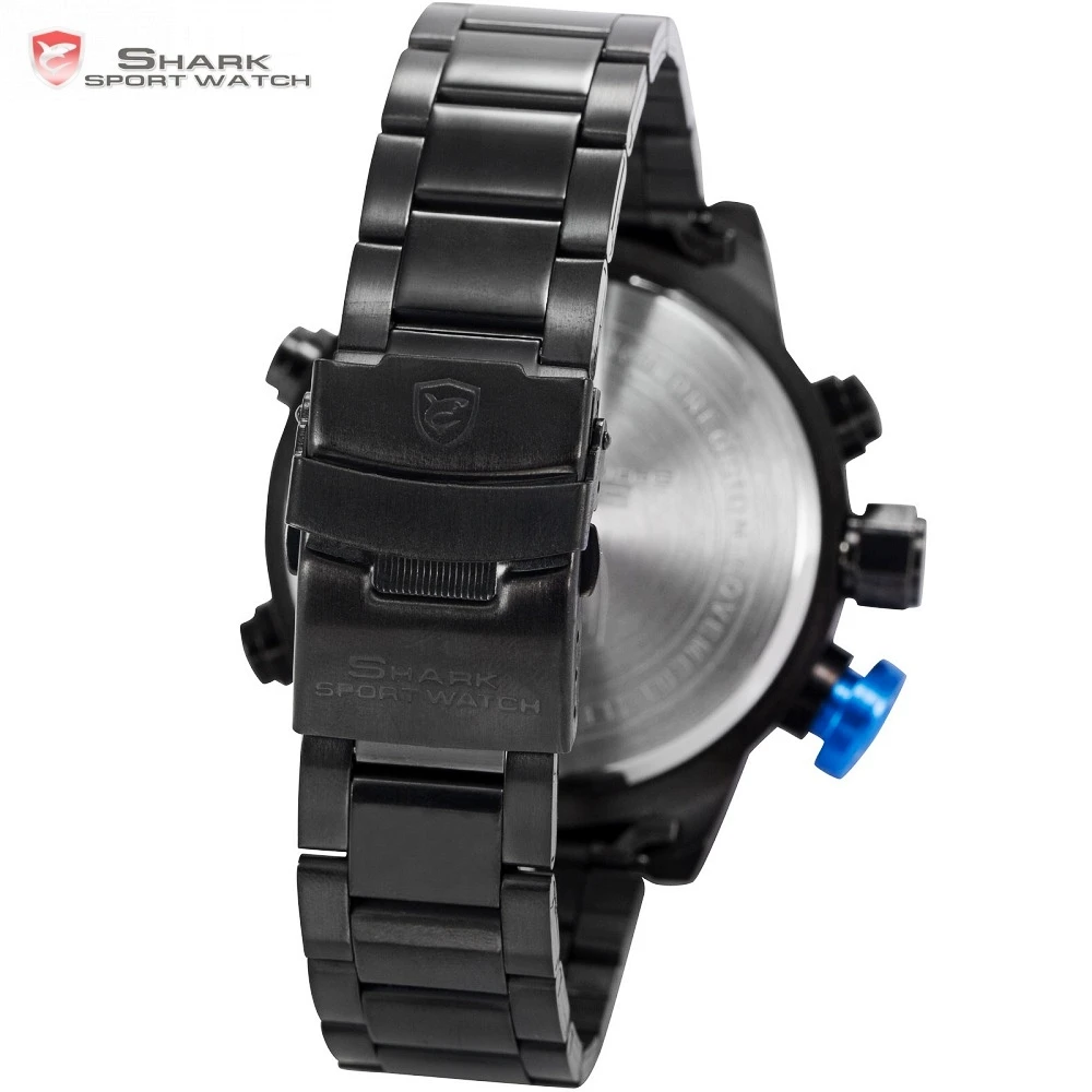 Gulper SHARK Sport Watch Luxury Brand LED Analog Date Quartz Blue Button Steel Strap Men Quartz Watches relogio masculino /SH106