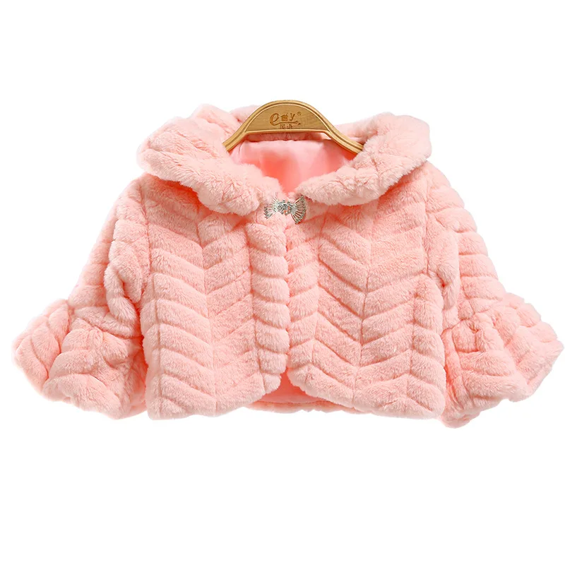 Baby girls clothes Winter Thick warm faux fur coat Girl Princess party dress coat Child Cloak Wedding Cape Kids Bow Soft Jacket