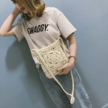 

Woven Summer Beach Bag Bohemia Small Straw Bag Handmade Flower Women Shoulder Bags Female Hollow Messenger Crossbody Bags