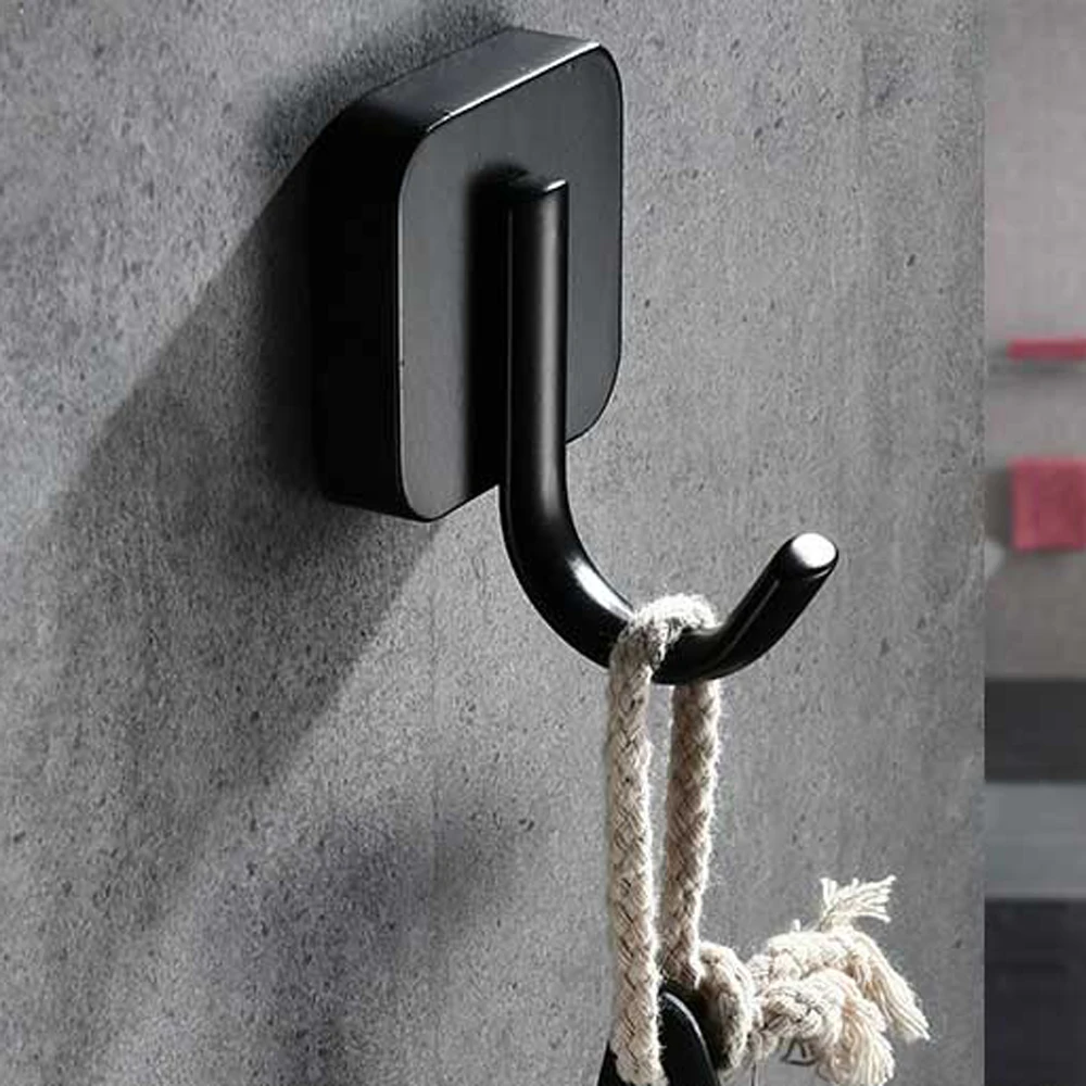 Black non punching single hook coat hook stainless steel towel hook