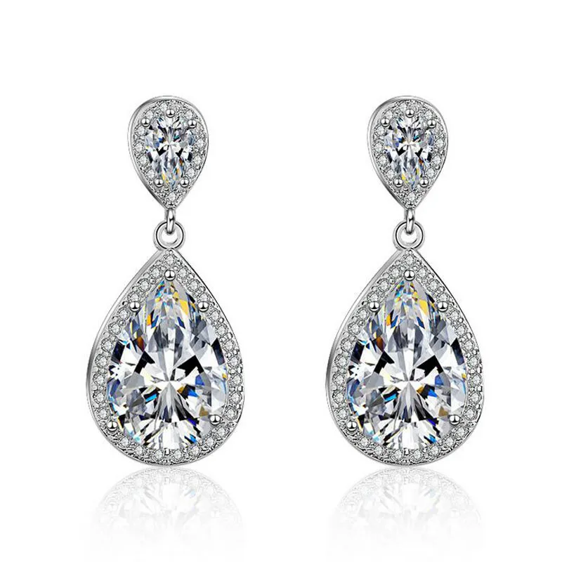 

New 925 Sterling Silver Pink CZ Water Drop Pendant Stud Earrings for Girls Women Beautiful Wedding Earring Jewelry ED515