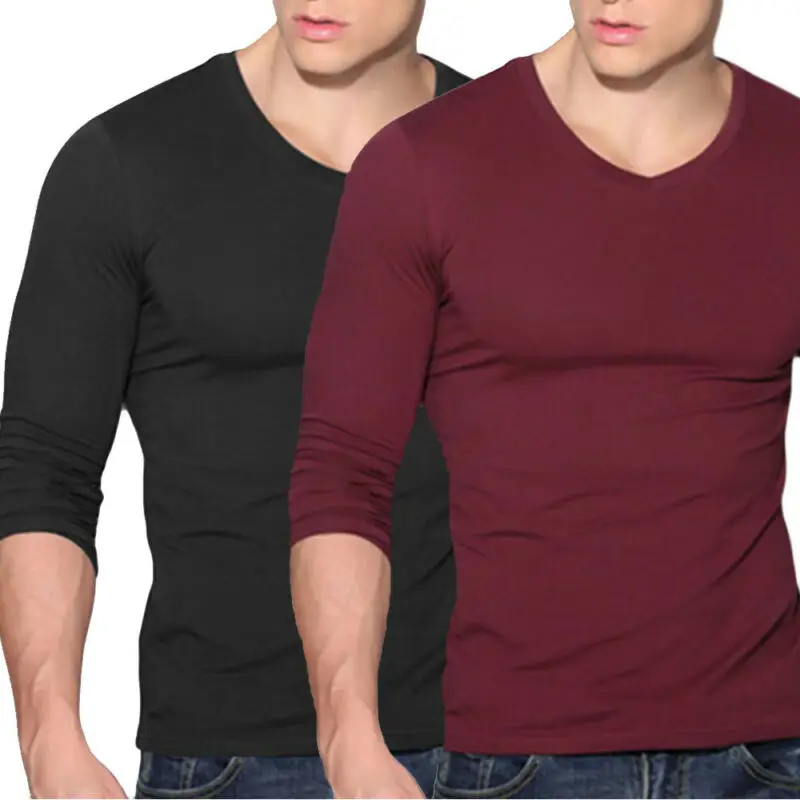 

Men's Soft V-Neck Long Sleeve T-Shirt Slim Fit Casual Solid Color Basic Tee Fit Long Sleeve Pullovers Tee Top