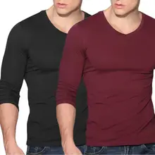 Men's Soft V-Neck Long Sleeve T-Shirt Slim Fit Casual Solid Color Basic Tee Fit Long Sleeve Pullovers Tee Top solid long sleeve tee bodysuit
