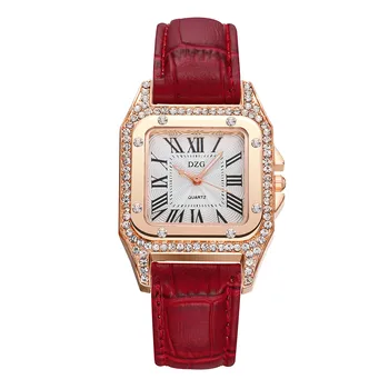 

Women's Leather Watch 2018 Roman Digital Scale Square Diamond Stainless Steel Dial Fashion Casual Accessories Quartz Watches a5