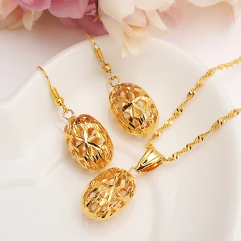 

Cute Jewelry Gold hollow flower beads girls bridaljewelry set for Women Necklace Earrings Set Party Accessories Gift daily wear