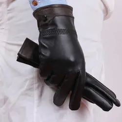 Модные Для мужчин из натуральной овечьей кожи Перчатки универсальные Термальность овчины Полный перчатки пальцев перчатки