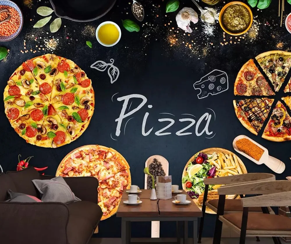 

Custom mural 3D personality pizzeria blackboard newspaper background wall