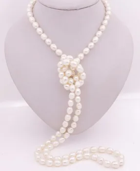 

Natural White Teardrop Pearl Necklace 45" Long 8mmX10mm
