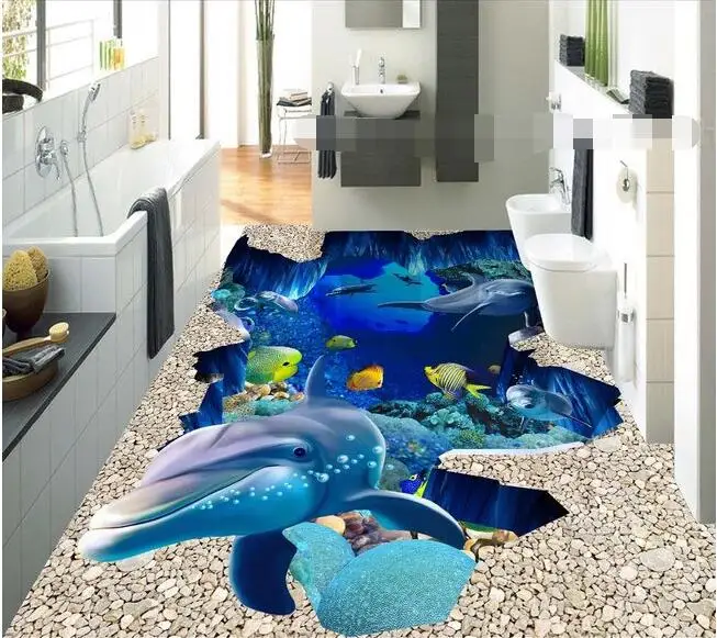 

3d flooring custom waterproof 3d flooring pvc 3 d ocean world dolphin flooring 3D bathroom flooring wallpaper for walls 3d