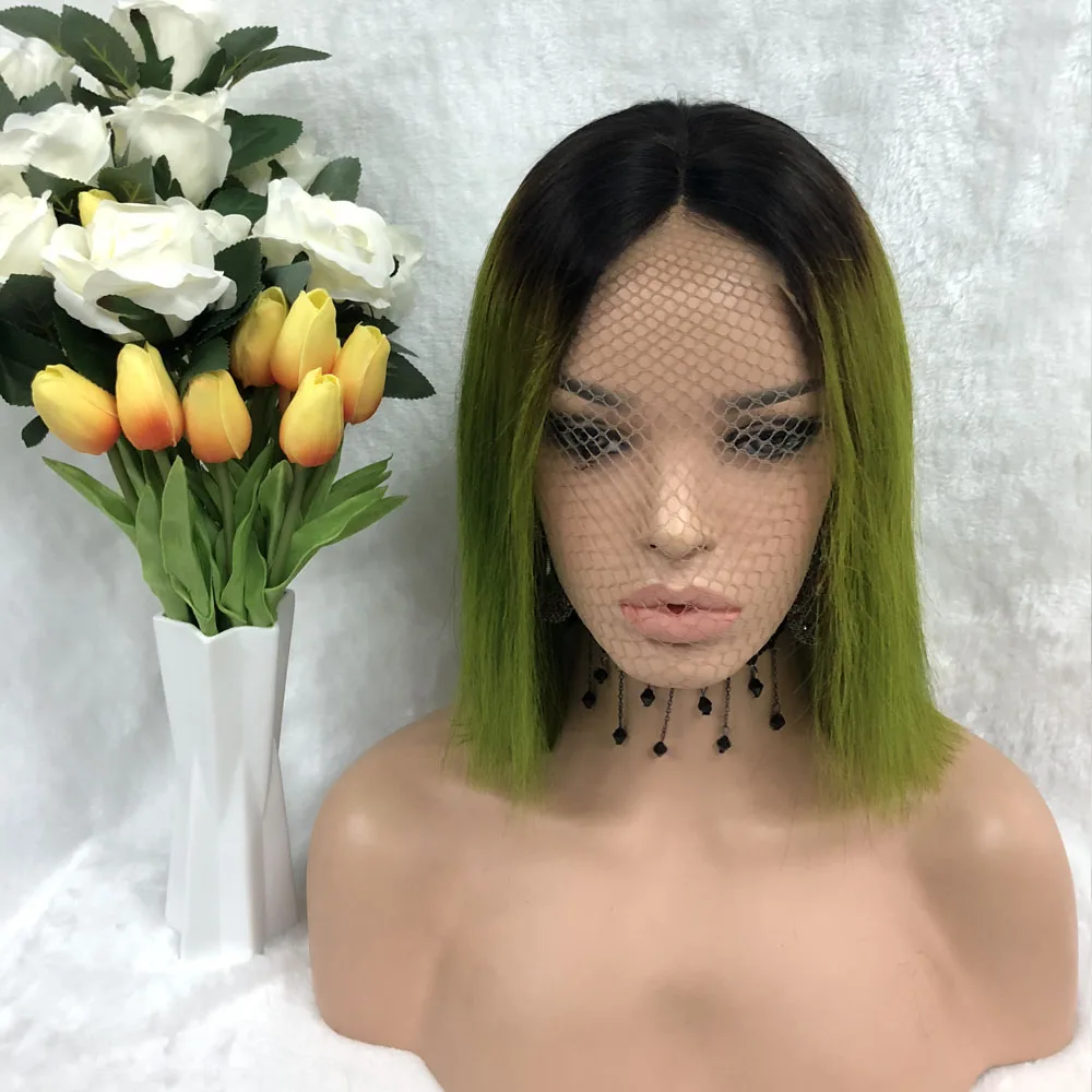 Омбре с темными корнями 1B/Green Remy 150% человеческие волосы на кружеве парики цветной