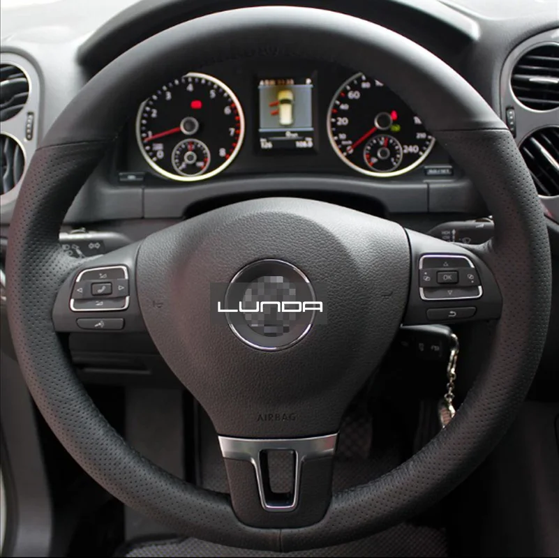 LUNDA-Black-Anti-slip-Leather-Car-Steering-Wheel-Cover-for-Volkswagen-VW-Gol-Tiguan-Passat-B7