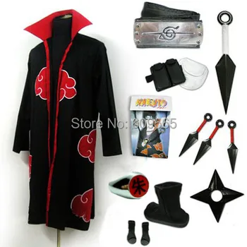

Naruto Akatsuki Uchiha Itachi Cosplay Cloak, headband, Black And White Bear , Package , ring, necklace, Shoes