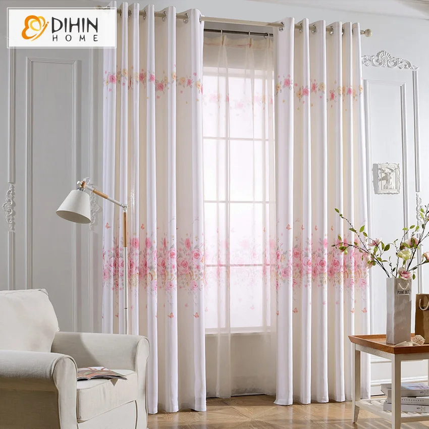 DIHIN HOME Printed Pink Flower Blackout Curtain Window ... on {keyword}