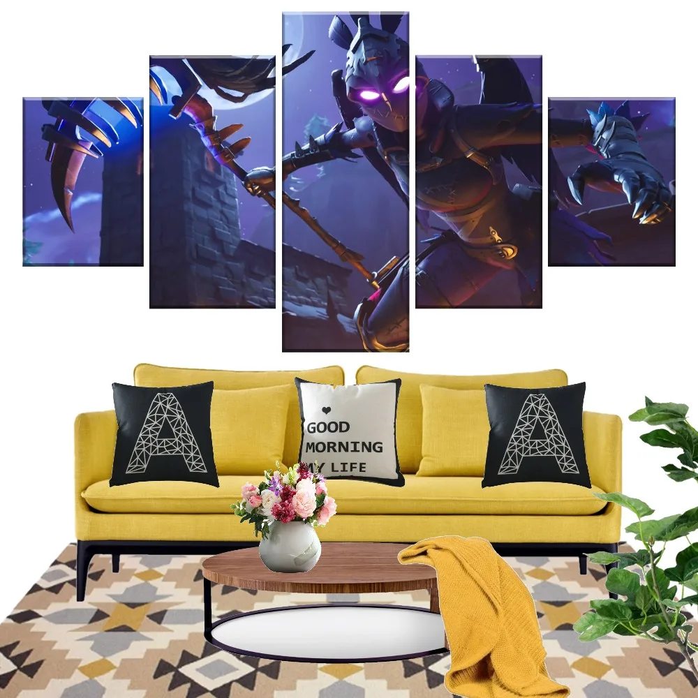 

5 Pieces Black Knight Fortnight Battle Royale Fort Game Modern Decorative Poster Nite HD Wall Pictures for Living Room Decor
