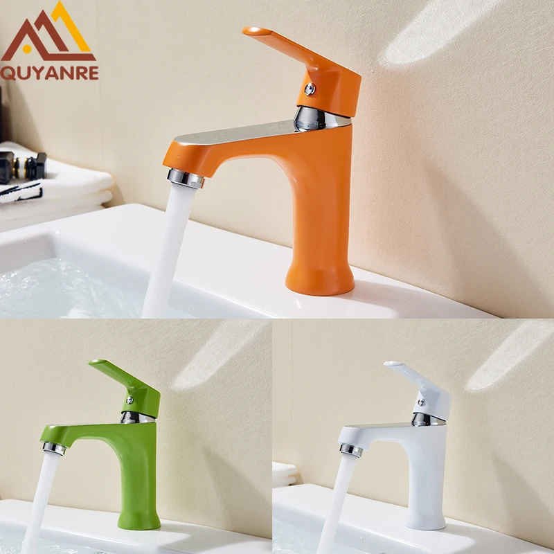 Quyanre RU Orange Green Basin Faucet Hot Cold Water Mixer Tap Deck