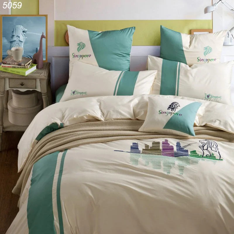 Singapore Merlion bedding set Embroidery milk white 100 cotton