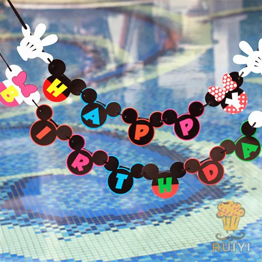 

minnie mickey mouse party bunting 1 banner/bag,15 flags per bunting,length 3.5m party favors happy birthday decoration AW-0706