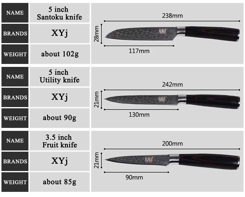 XYj кухонные инструменты 6 шт. набор кухонных ножей Красивая утилита сантоку кухонный нож-слайсер из нержавеющей стали набор кухонных ножей