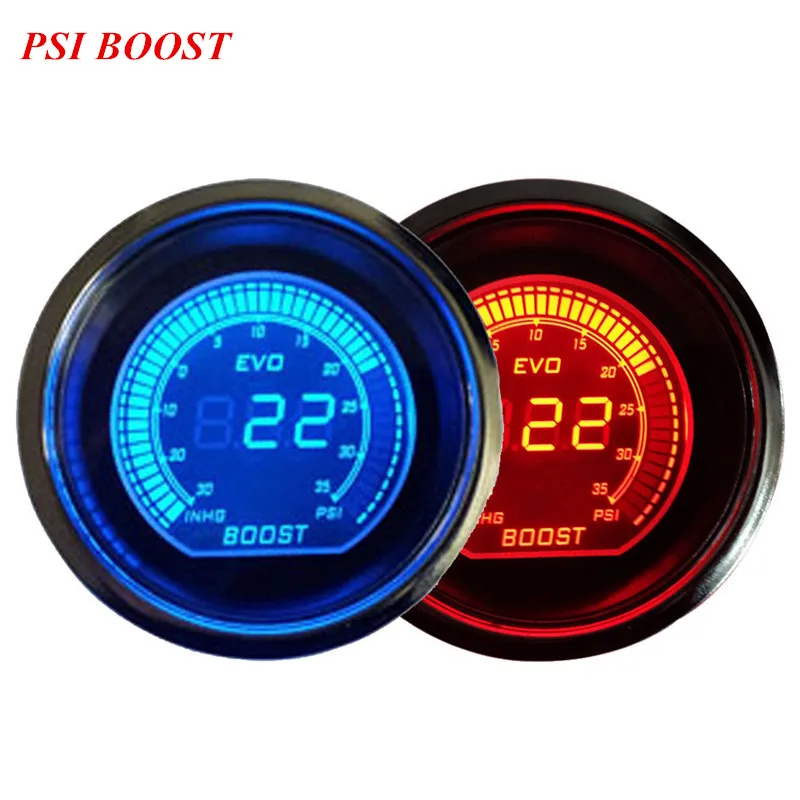 

EE support 2" 52mm Blue Red LED Light Universal Car Accessories Digital Clocks PSI Vacuum Turbo Boost Gauge XY01