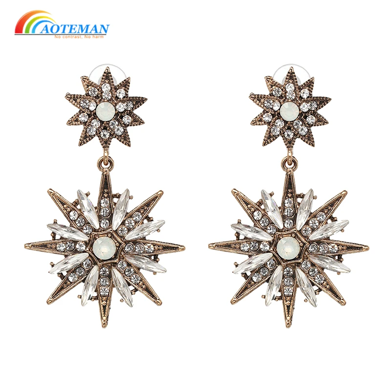 

Chic Crystal Stars Vintage Earrings For Women Antique Gold Color Long Drop Earrings Fashion Jewelry Wholesale