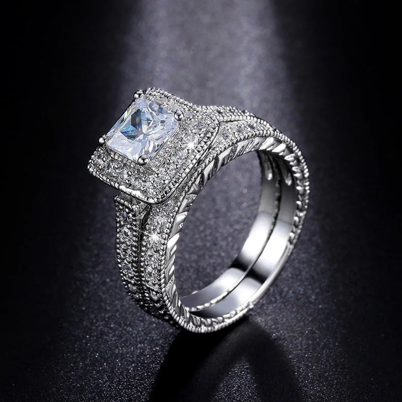 YANHUI Women Cubic CZ Rings Set Luxury 925 Solid Silver Jewelry Wedding Ring Band Promise Engagement Rings For Women ZR293