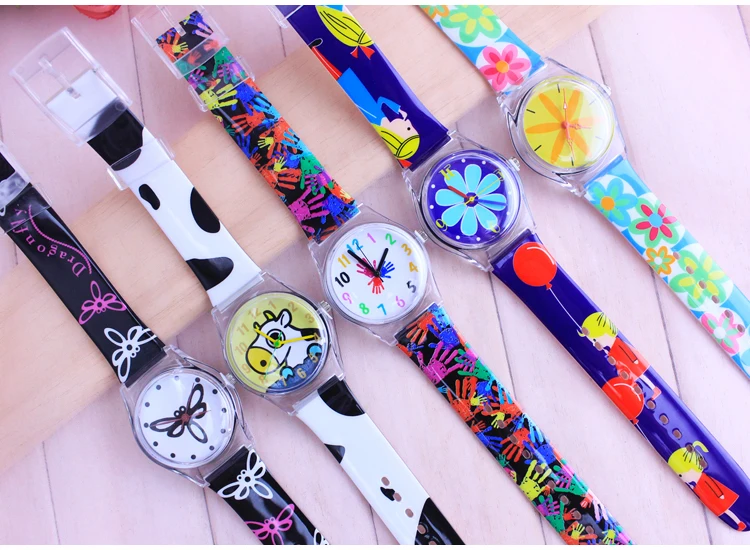 Летние женские детская одежда для девочек кварцевые часы Мода Повседневная прозрачным циферблатом младшим школьникам подарки на день