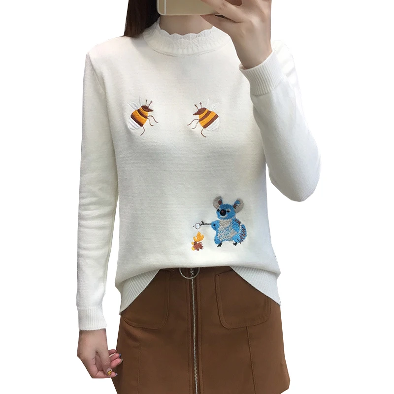 Ugly Christmas Sweater Pull Femme Embroidery Sweater Women 2018 Korean Cute Kawaii Pullover Pink White Jumper Sueter Mujer Knit