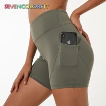 Sevencolorfit сексуальные шорты с карманом для йоги для женщин с высокой талией Короткий спортзал фитнесс тренировка, Упражнение плотные Althletic шорты