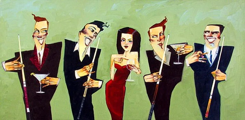 

Modern handmade painting cheers and toaast after playing billiards on oil canvas for home dedor and wall art poster, gallery
