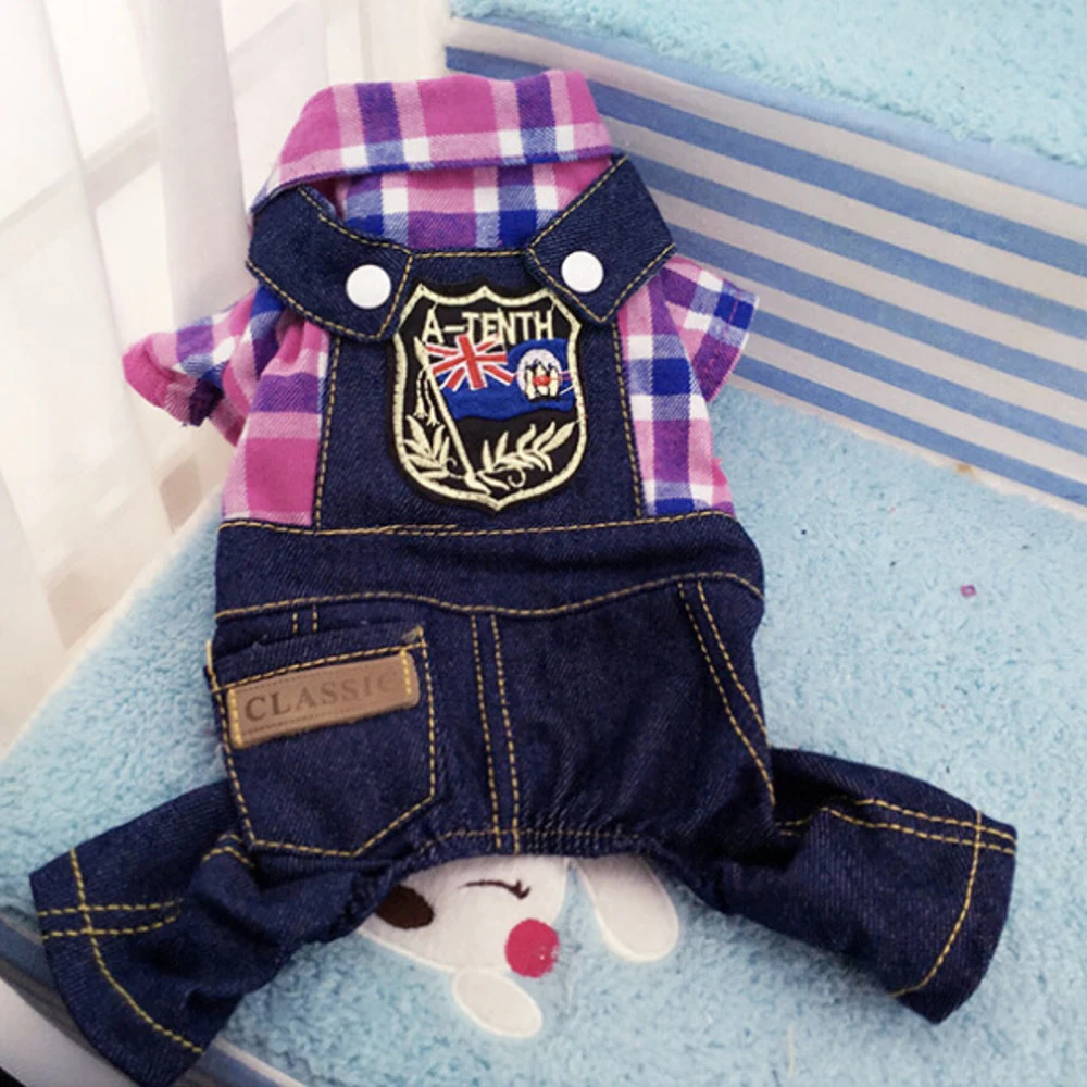 

Dog Clothes for Dog Jumpsuit Cat Cotton Plaid Shirt Puppy Denim Jumpsuit Overalls Pants Outfits Casual Small Medium Doggy Suit