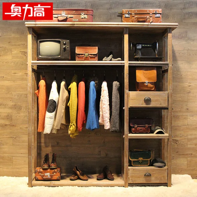 Austrian high retro old clothing store racks shelf floor wall Unisex