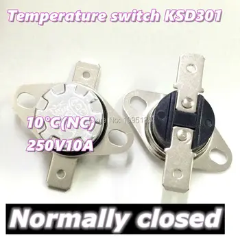 

10Pcs/Lot KSD301 10 Degrees Celsius 10 C Normal Close NC Temperature Controlled Switch Thermostat 250V 10A