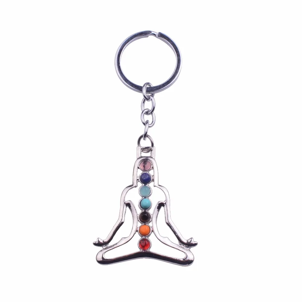 7 Chakra Yoga Stone Keychain Multicolor Natural Stone Beads Healing Crystal Key chain For Women Reiki Spiritual sleutelhanger